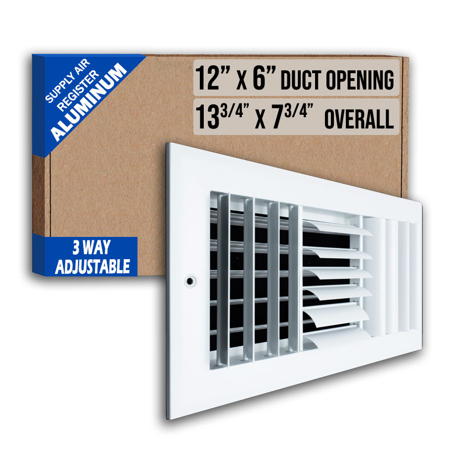 12 x 6-inch White Aluminum adjustable curved blade supply register, packaging