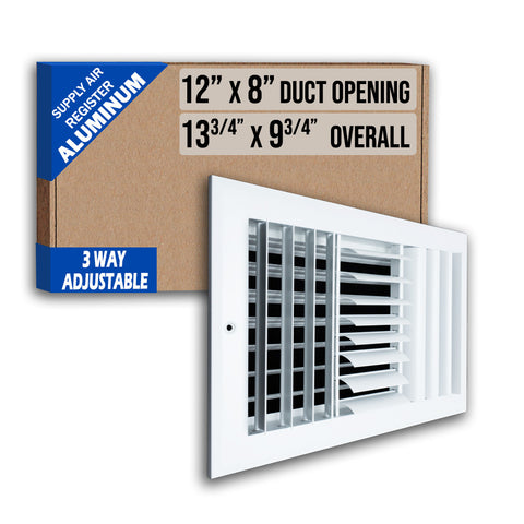 12 x 8-inch White Aluminum adjustable curved blade supply register, packaging