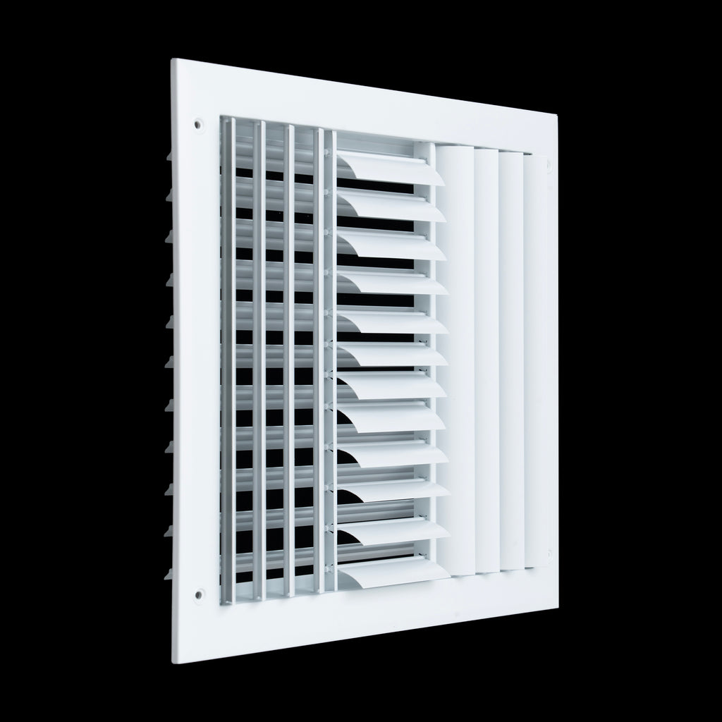 12x12 Aluminum 3-WAY Adjustable Air Supply Register for Sidewall and Ceiling | White | Outer Dimensions: 13-3/4"W X 13-3/4"H