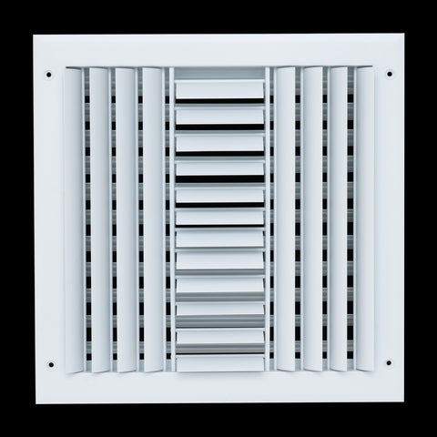 12"x12" 3-Way White Aluminum Adjustable Curved Blade Supply Register, Air Vent Cover with Damper for Sidewall Or Ceiling