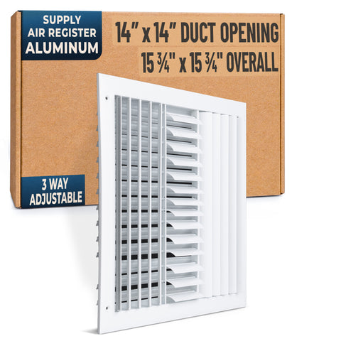 14 x 14-inch White Aluminum adjustable curved blade supply register, packaging