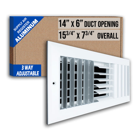 14 x 6-inch White Aluminum adjustable curved blade supply register, packaging