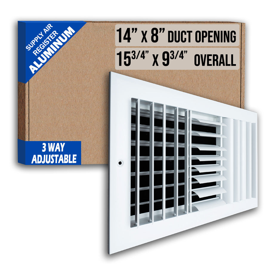 14 x 8-inch White Aluminum adjustable curved blade supply register, packaging