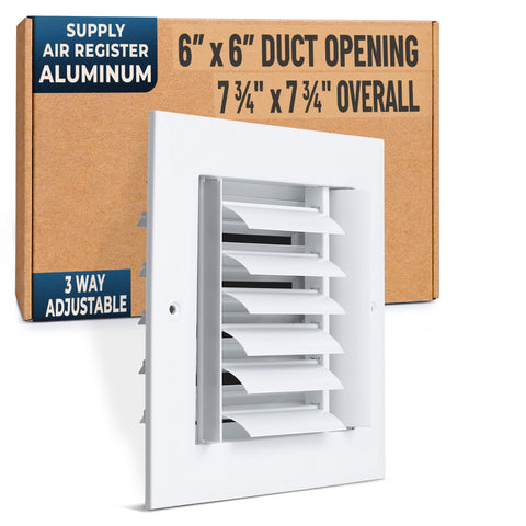 6 x 6-inch White Aluminum adjustable curved blade supply register, packaging