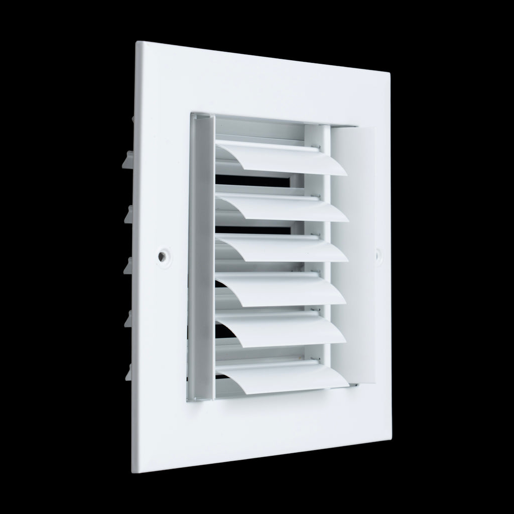 6x6 Aluminum 3-WAY Adjustable Air Supply Register for Sidewall and Ceiling | White | Outer Dimensions: 7-3/4"W X 7-3/4"H