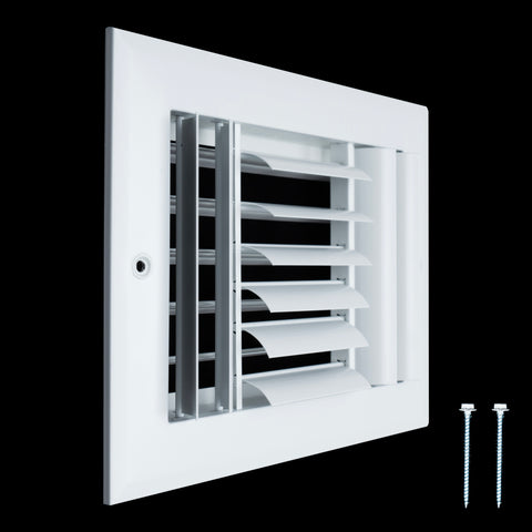 8"W x 6"H [Duct Opening] Aluminum 3-WAY Adjustable Air Supply Grille | Register Vent Cover Grill for Sidewall and Ceiling | White | Outer Dimensions: 9.75"W x 7.75"H