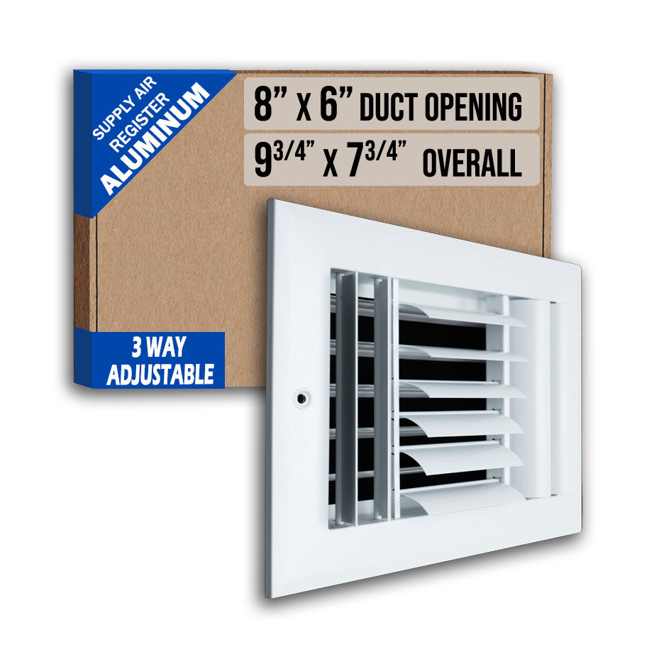 8 x 6-inch White Aluminum adjustable curved blade supply register, packaging