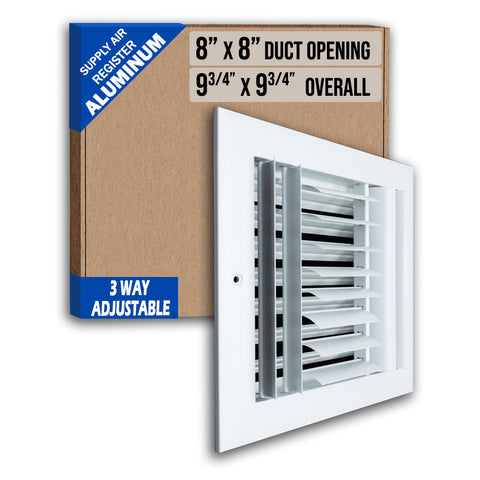 8 x 8-inch White Aluminum adjustable curved blade supply register, packaging