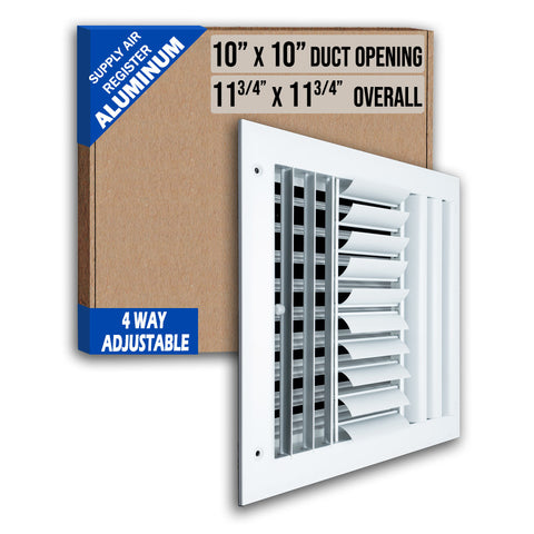 10 x 10-inch White Aluminum adjustable curved blade supply register, packaging
