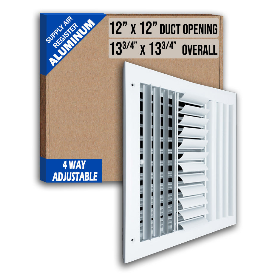 12 x 12-inch White Aluminum adjustable curved blade supply register, packaging