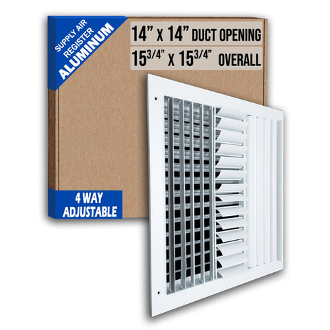 14 x 14-inch White Aluminum adjustable curved blade supply register, packaging