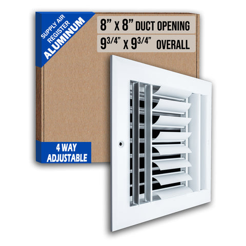 8 x 8-inch White Aluminum adjustable curved blade supply register, packaging