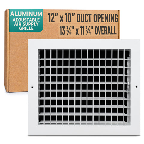 12 x 10-inch White Aluminum adjustable supply register, packaging