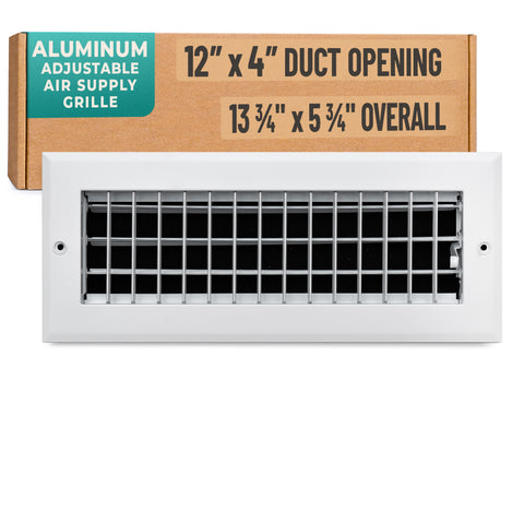 12 x 4-inch White Aluminum adjustable supply register, packaging