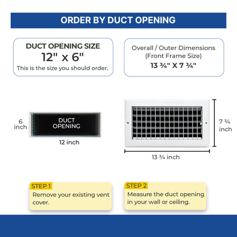 12 x 6-inch White Aluminum adjustable supply register, dimensions