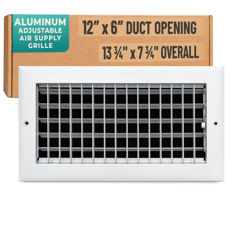 12 x 6-inch White Aluminum adjustable supply register, packaging