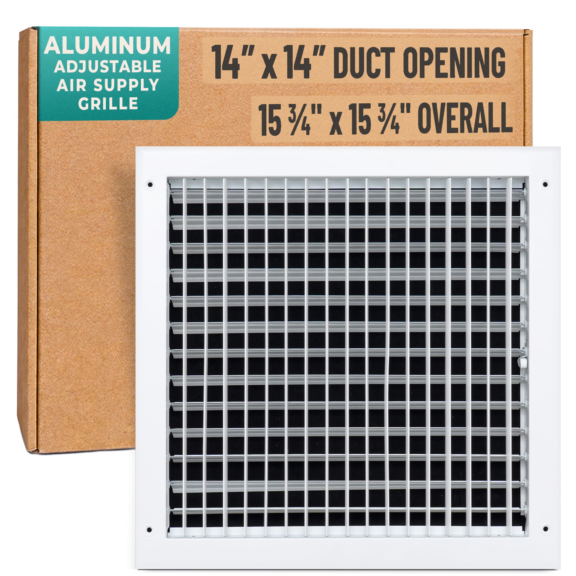 14 x 14-inch White Aluminum adjustable supply register, packaging