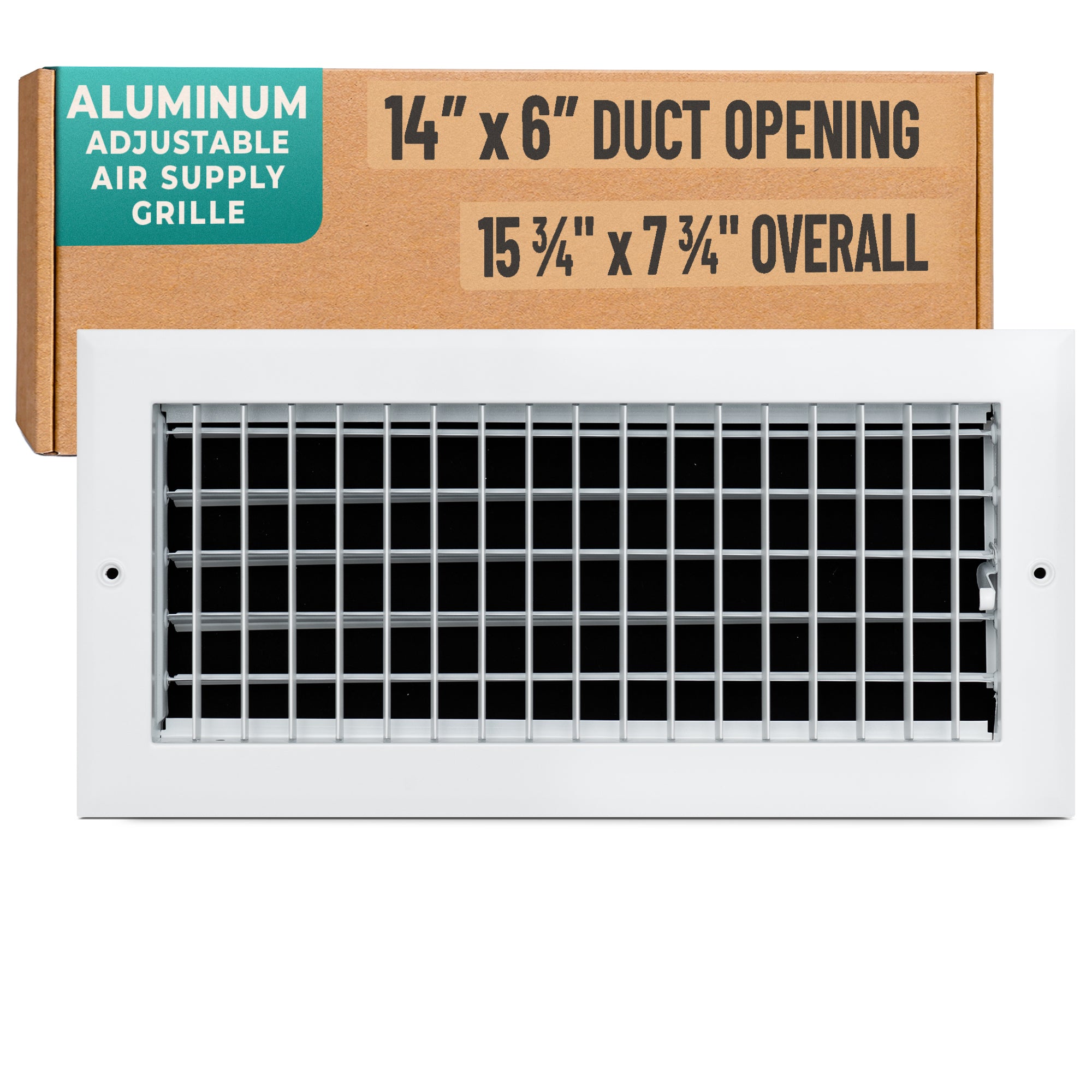 14 x 6-inch White Aluminum adjustable supply register, packaging