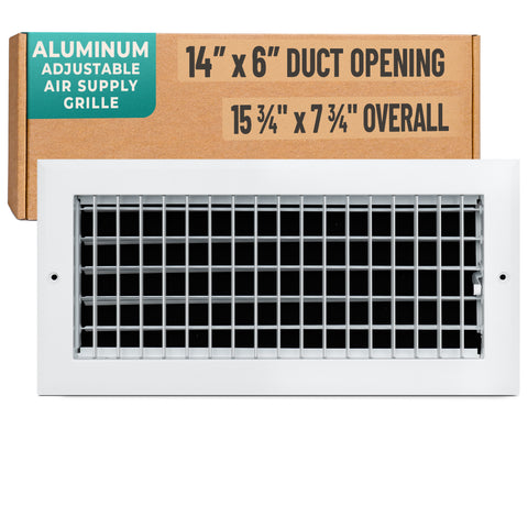 14 x 6-inch White Aluminum adjustable supply register, packaging