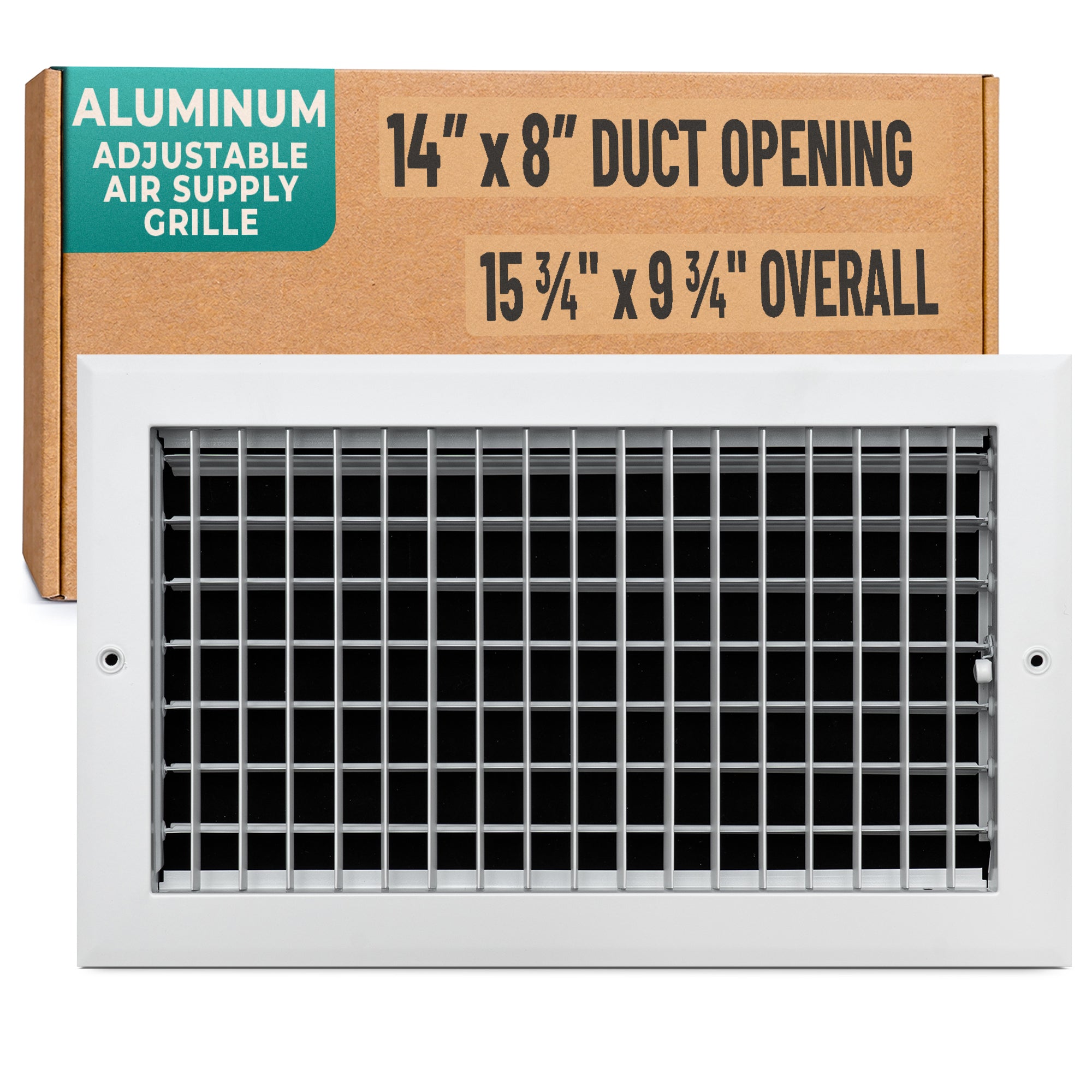 14 x 8-inch White Aluminum adjustable supply register, packaging
