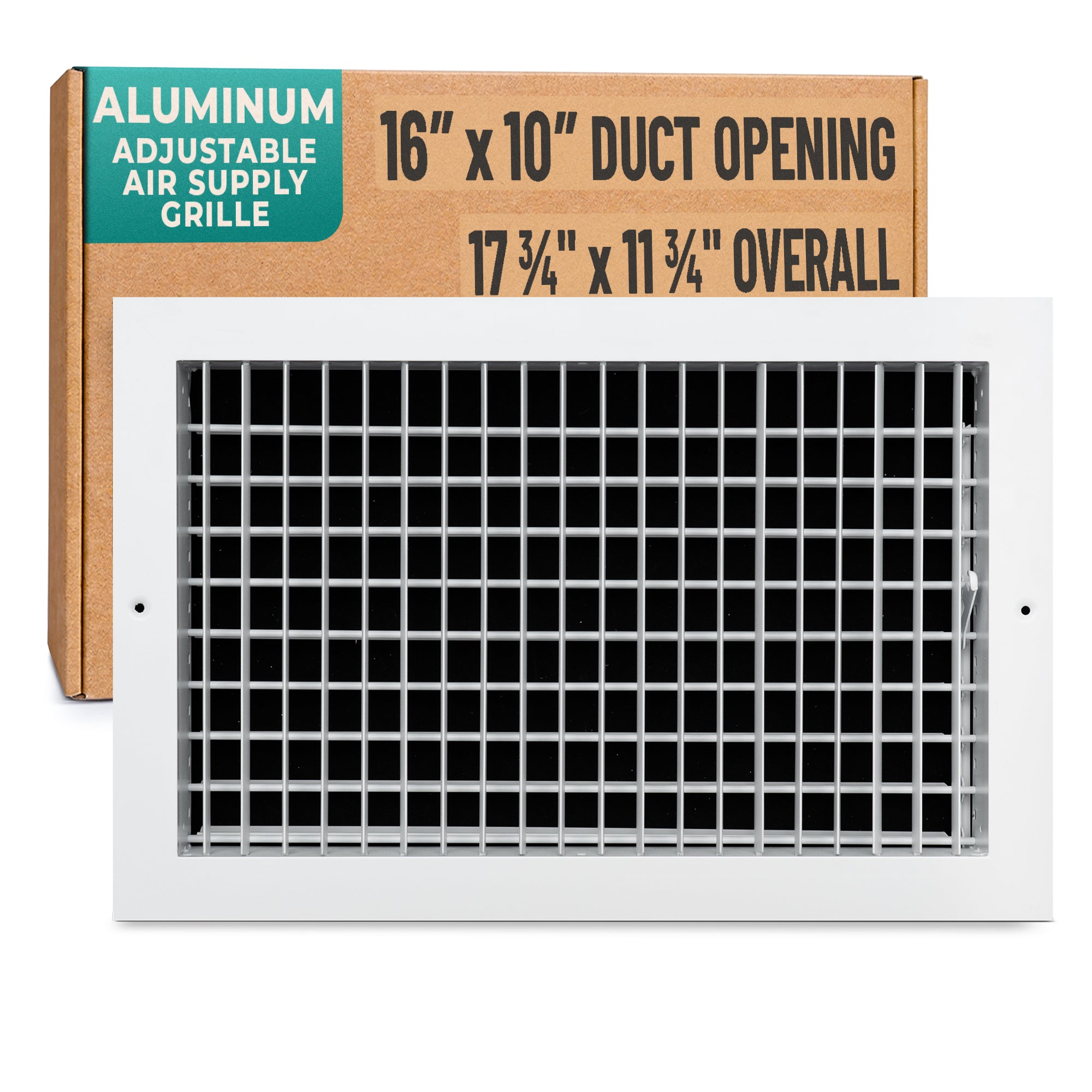 16 x 10-inch White Aluminum adjustable supply register, packaging