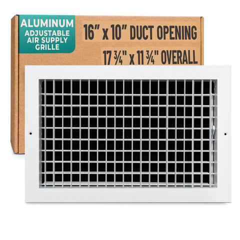 16 x 10-inch White Aluminum adjustable supply register, packaging