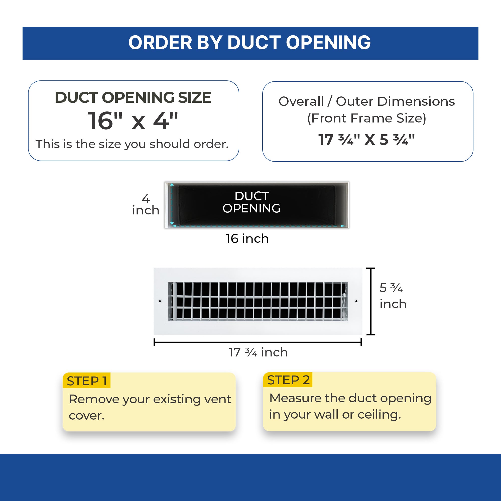 16 x 4-inch White Aluminum adjustable supply register, dimensions