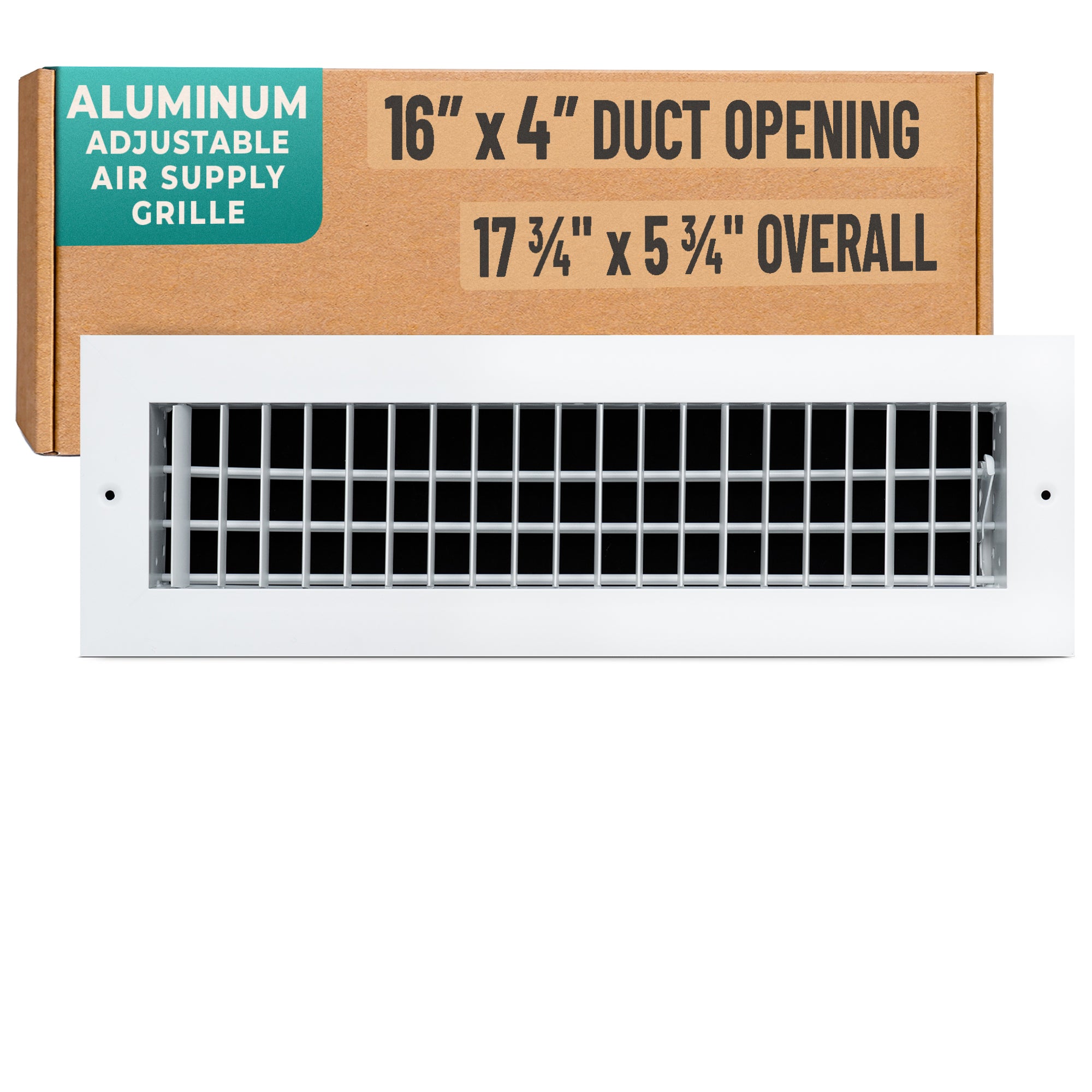 16 x 4-inch White Aluminum adjustable supply register, packaging