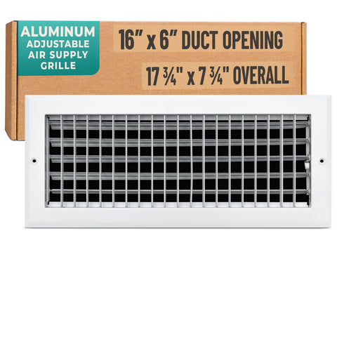 16 x 6-inch White Aluminum adjustable supply register, packaging