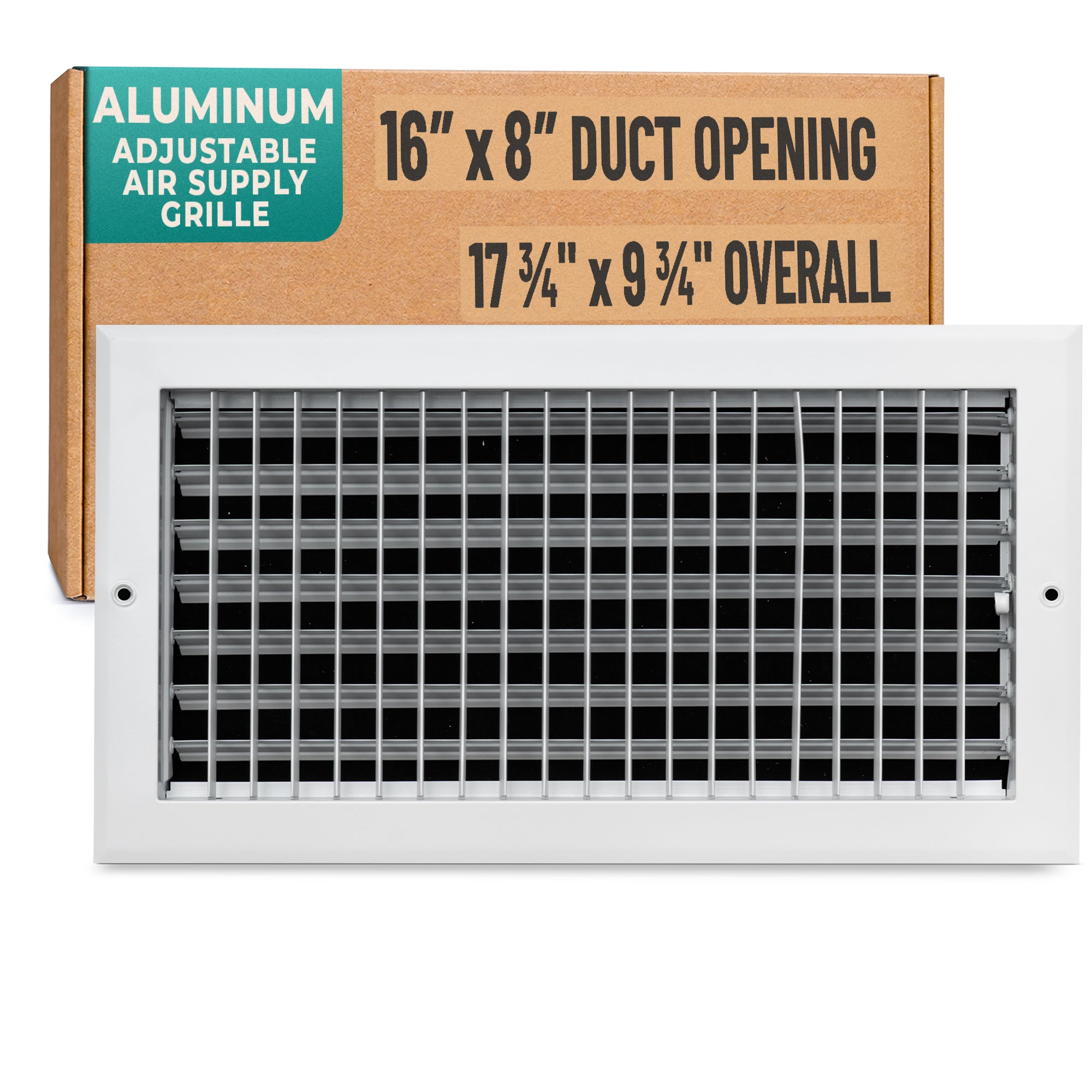 16 x 8-inch White Aluminum adjustable supply register, packaging