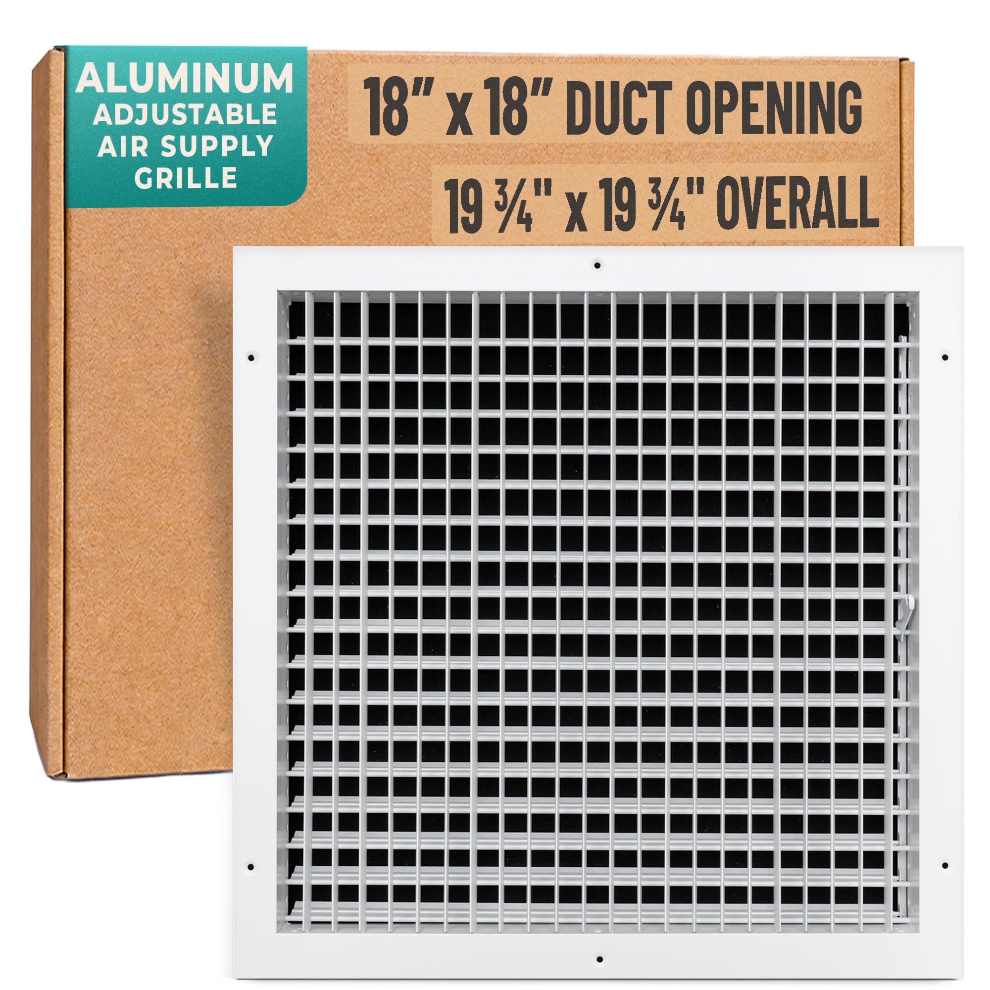 18 x 18-inch White Aluminum adjustable supply register, packaging