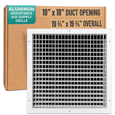 18 x 18-inch White Aluminum adjustable supply register, packaging