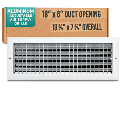 18 x 6-inch White Aluminum adjustable supply register, packaging