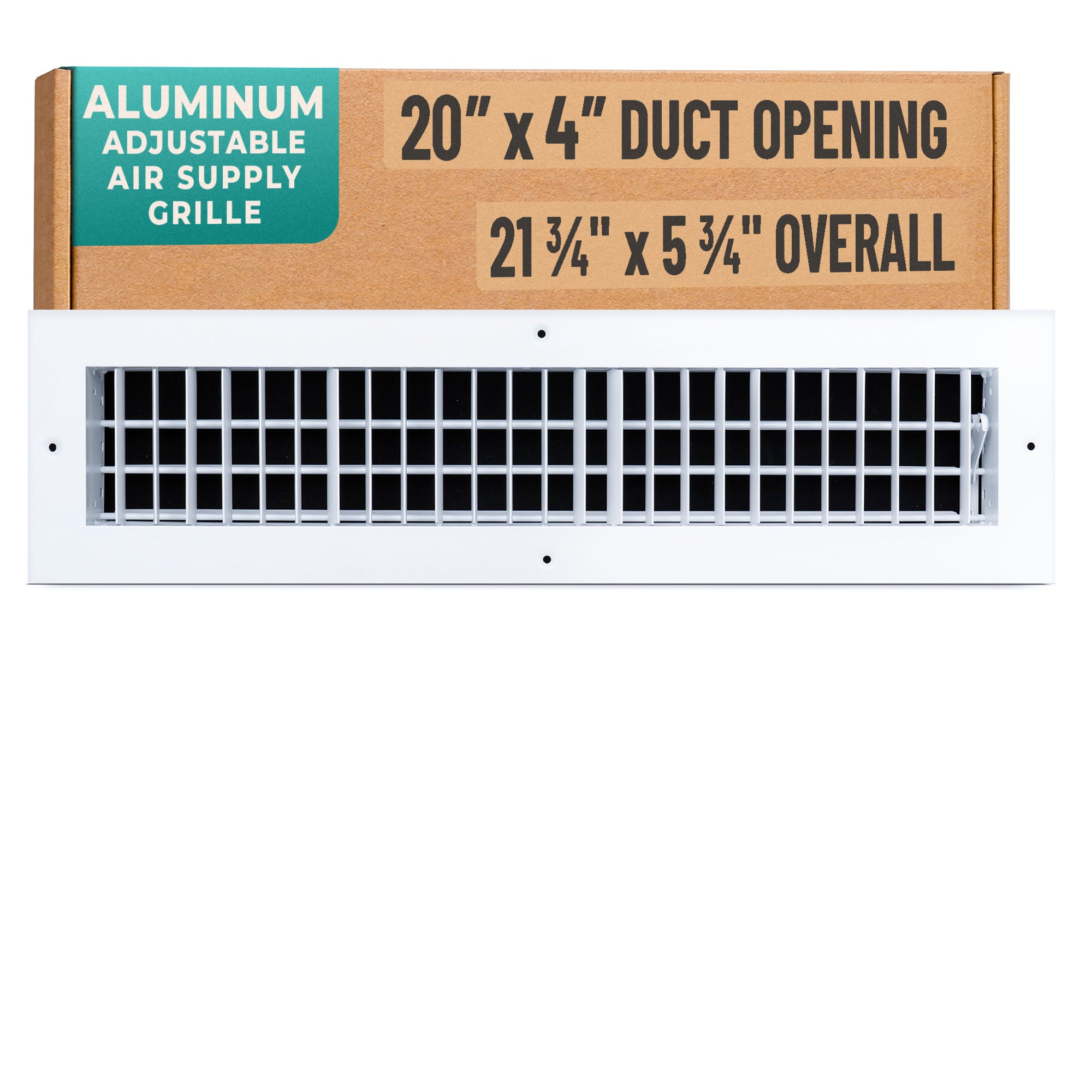 20 x 4-inch White Aluminum adjustable supply register, packaging