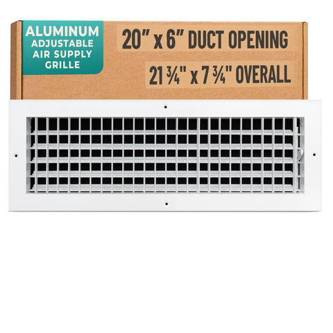 20 x 6-inch White Aluminum adjustable supply register, packaging