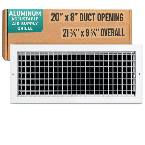 20 x 8-inch White Aluminum adjustable supply register, packaging