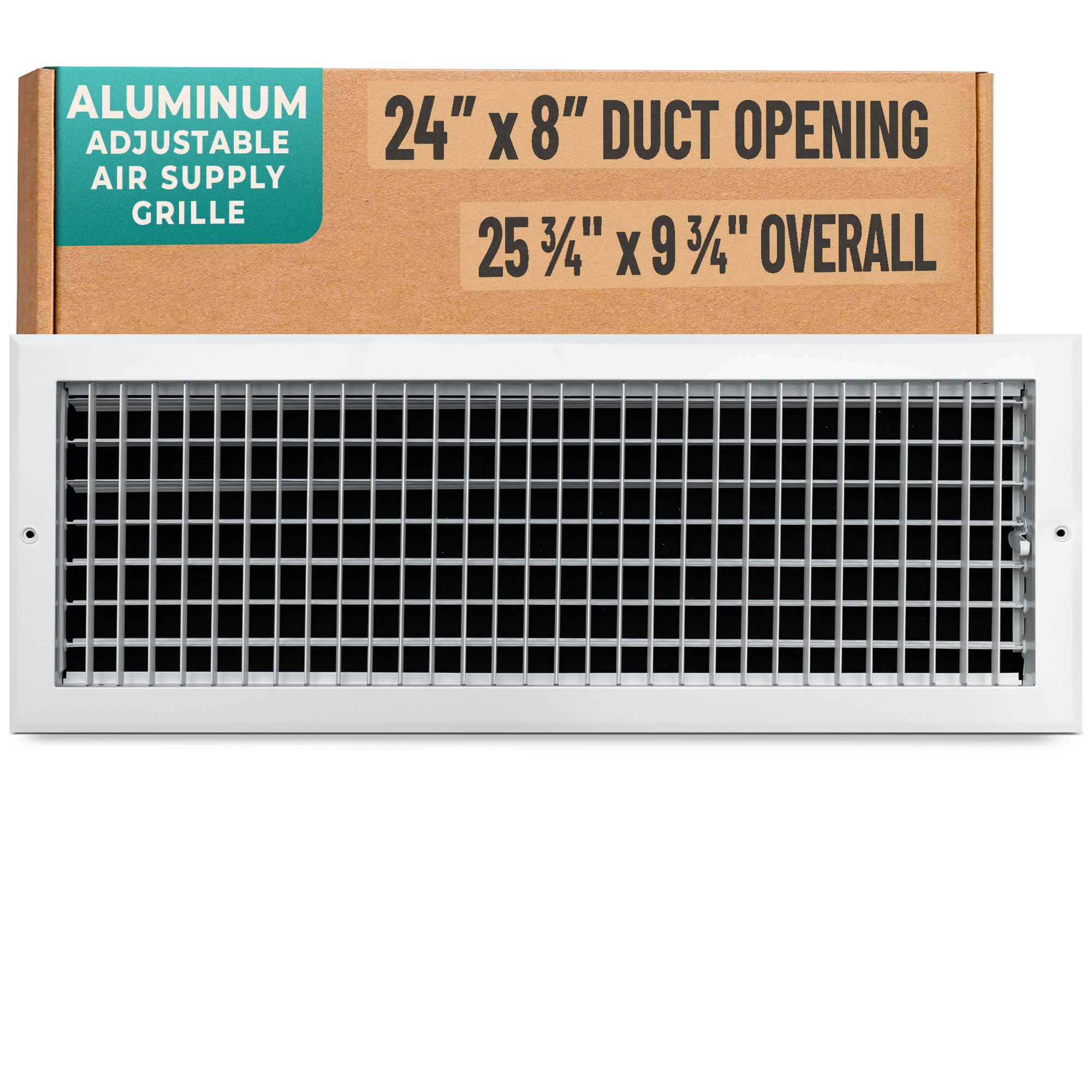 24 x 8-inch White Aluminum adjustable supply register, packaging