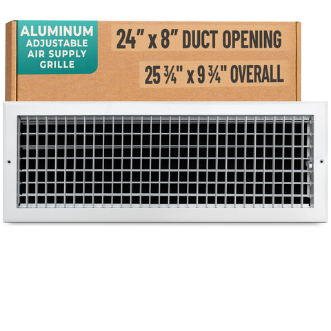 24 x 8-inch White Aluminum adjustable supply register, packaging