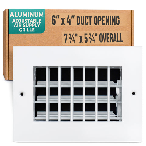 6 x 4-inch White Aluminum adjustable supply register, packaging