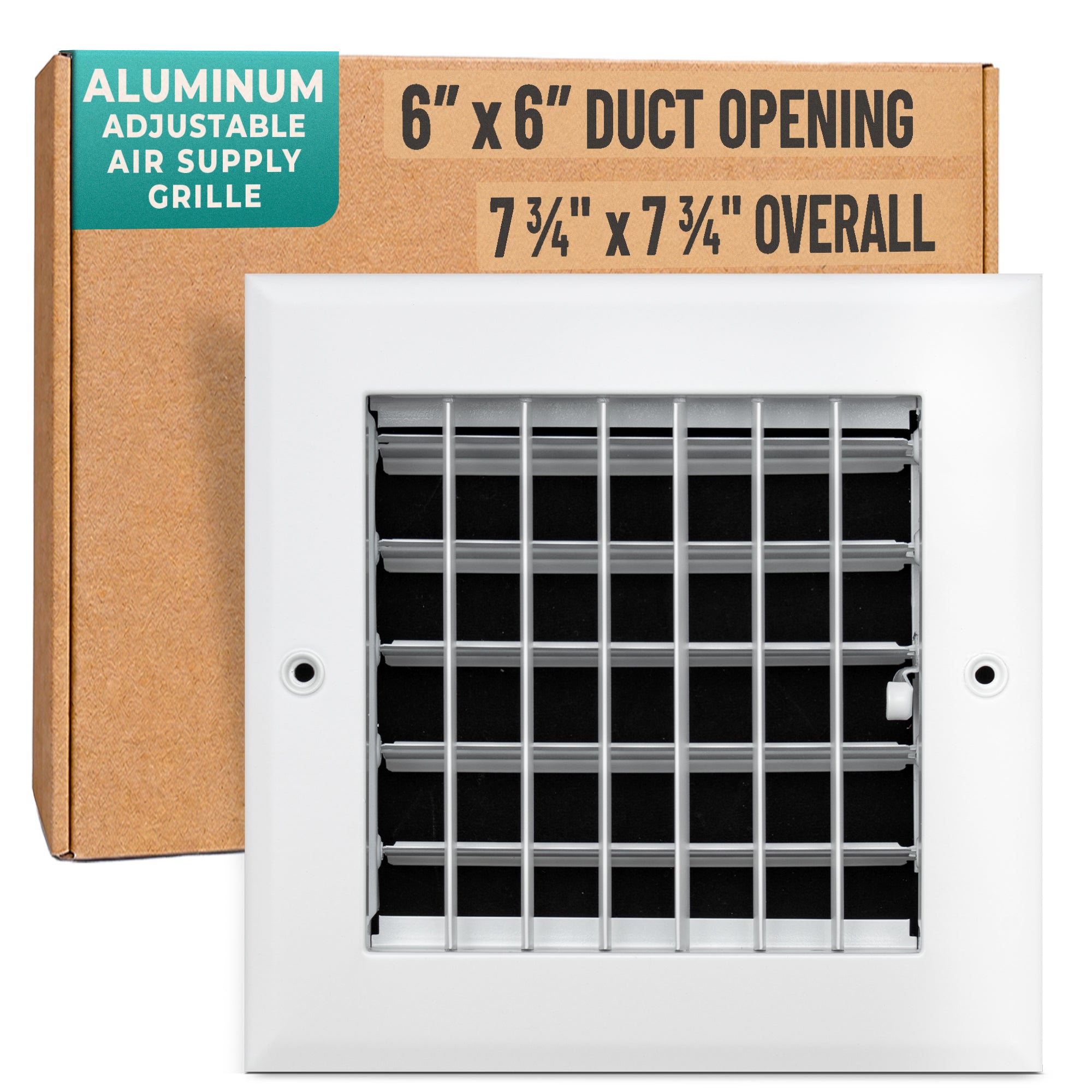 6 x 6-inch White Aluminum adjustable supply register, packaging
