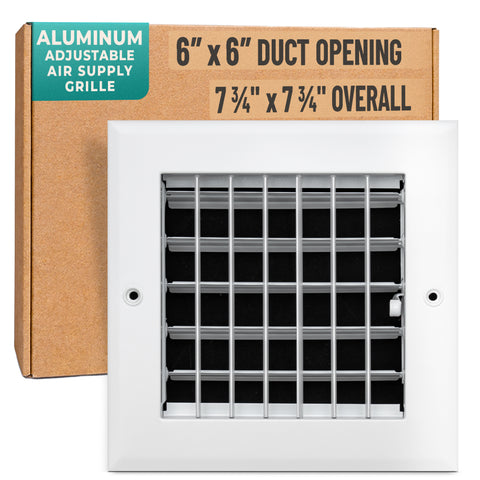 6 x 6-inch White Aluminum adjustable supply register, packaging