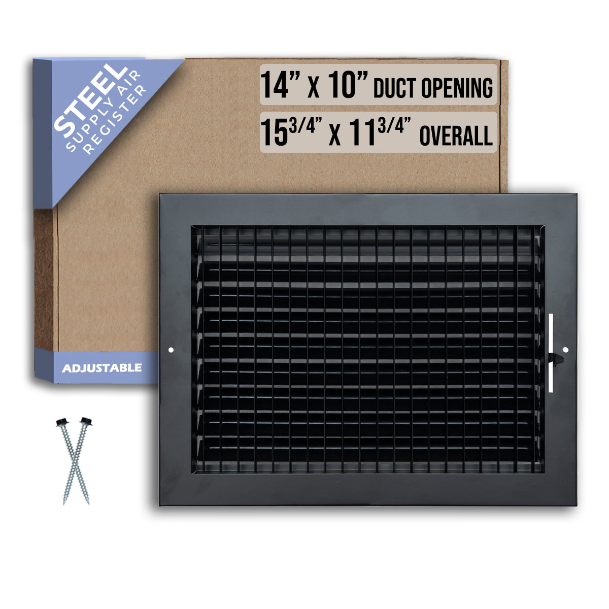 14 x 10-inch Black Steel adjustable supply register, packaging