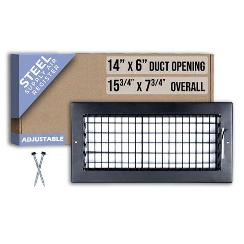 14 x 6-inch Black Steel adjustable supply register, packaging