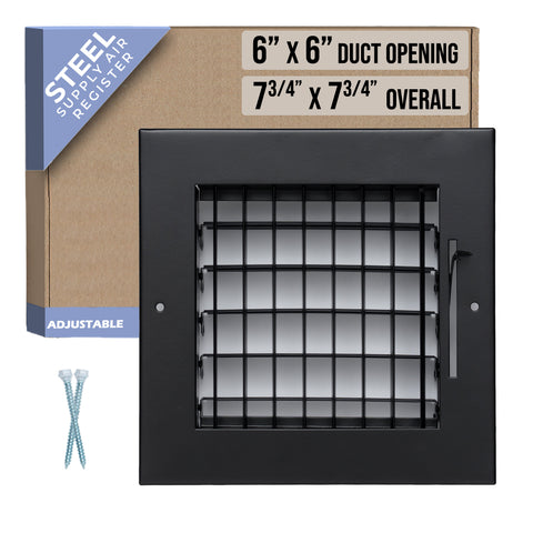 6 x 6-inch Black Steel adjustable supply register, packaging