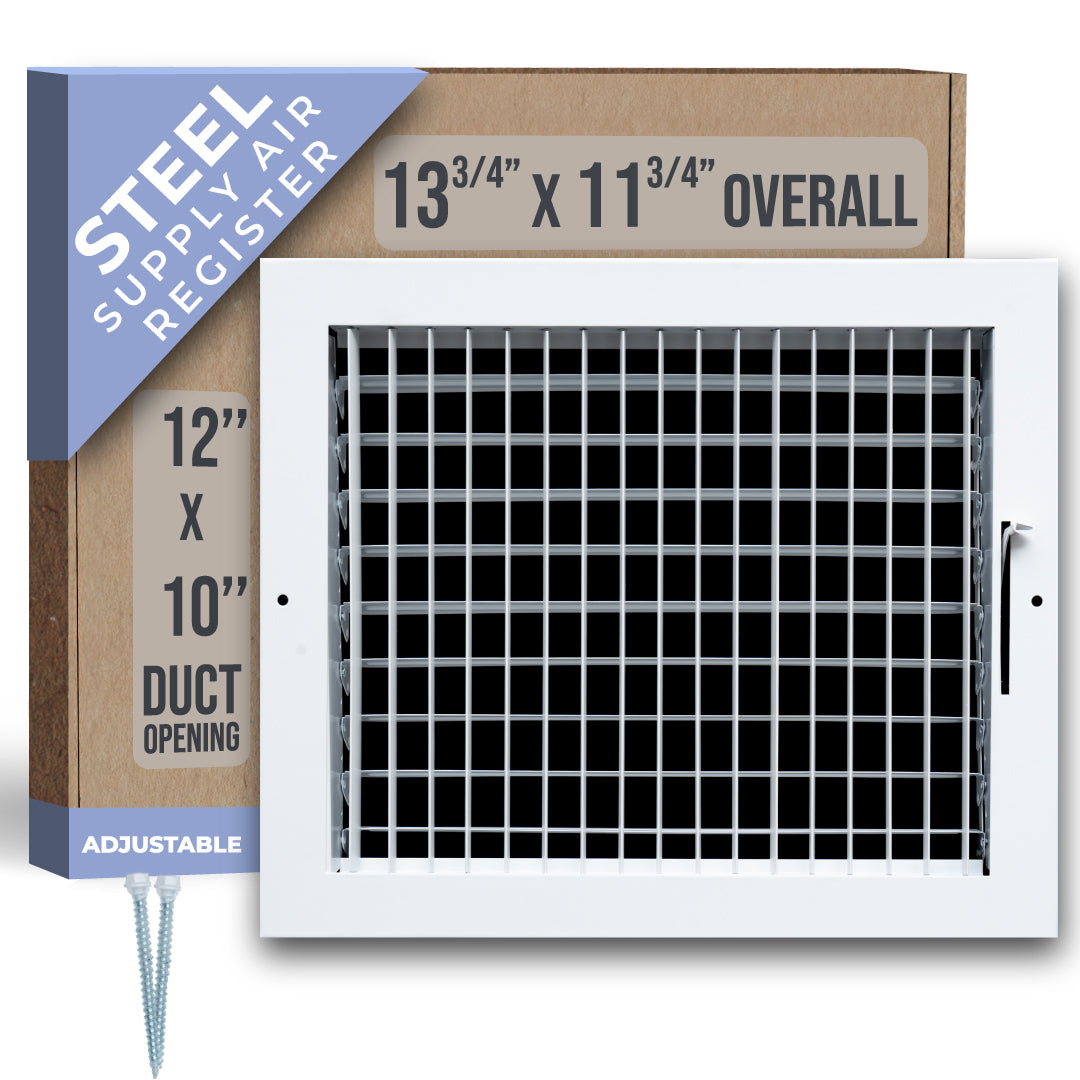 12 x 10-inch White Steel adjustable supply register, packaging