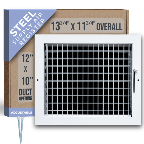 12 x 10-inch White Steel adjustable supply register, packaging