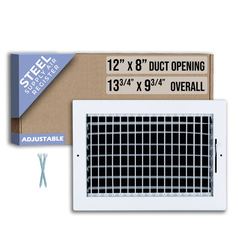 12 x 8-inch White Steel adjustable supply register, packaging