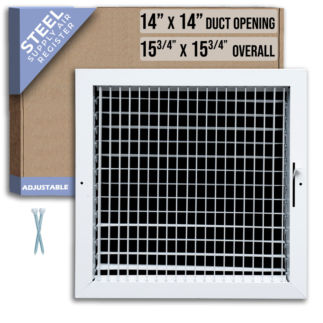 14 x 14-inch White Steel adjustable supply register, packaging