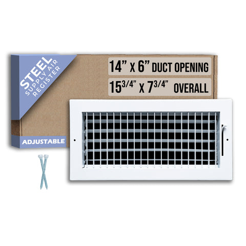 14 x 6-inch White Steel adjustable supply register, packaging
