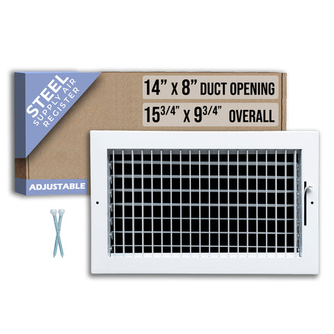 14 x 8-inch White Steel adjustable supply register, packaging